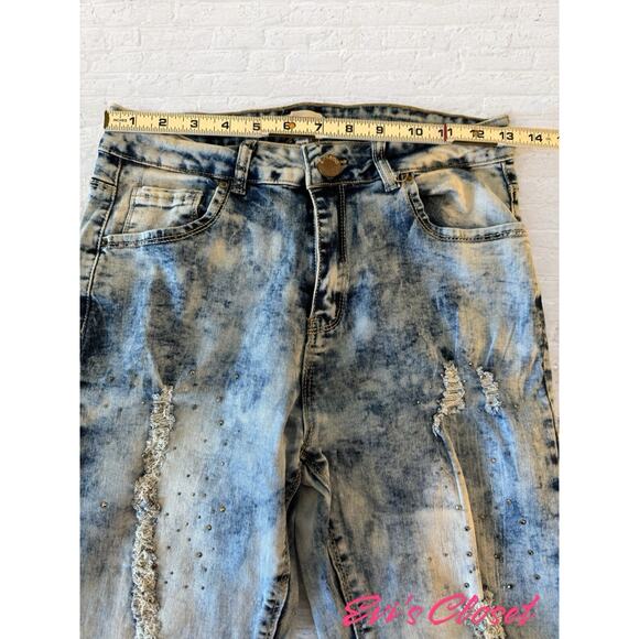 BAMBOO Jeans Distressed 7 8 Skinny With Rhinestones Light Weight Skinny Legs - Picture 6 of 14